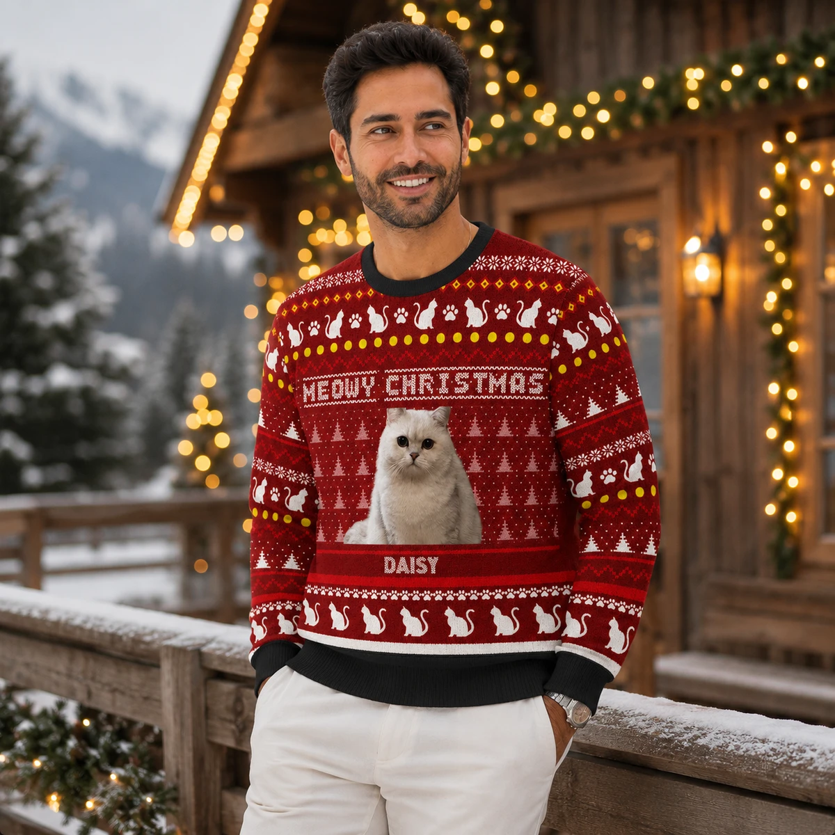 Custom Portrait and Name Cat Ugly Christmas Sweater