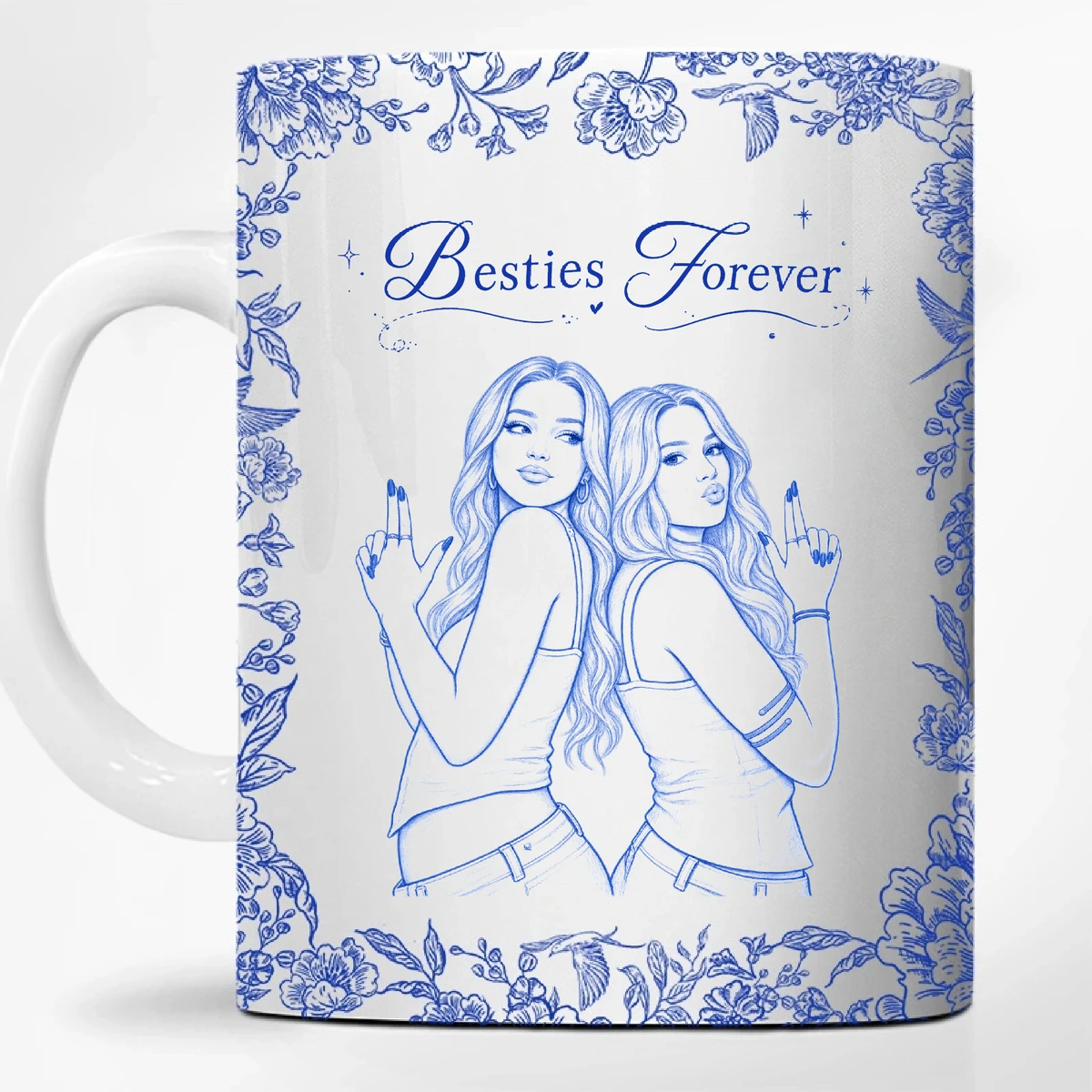 Custom Photo Pencil Sketch A True Friendship Is A Journey Without An End - Personalized White Edge-to-Edge Mug