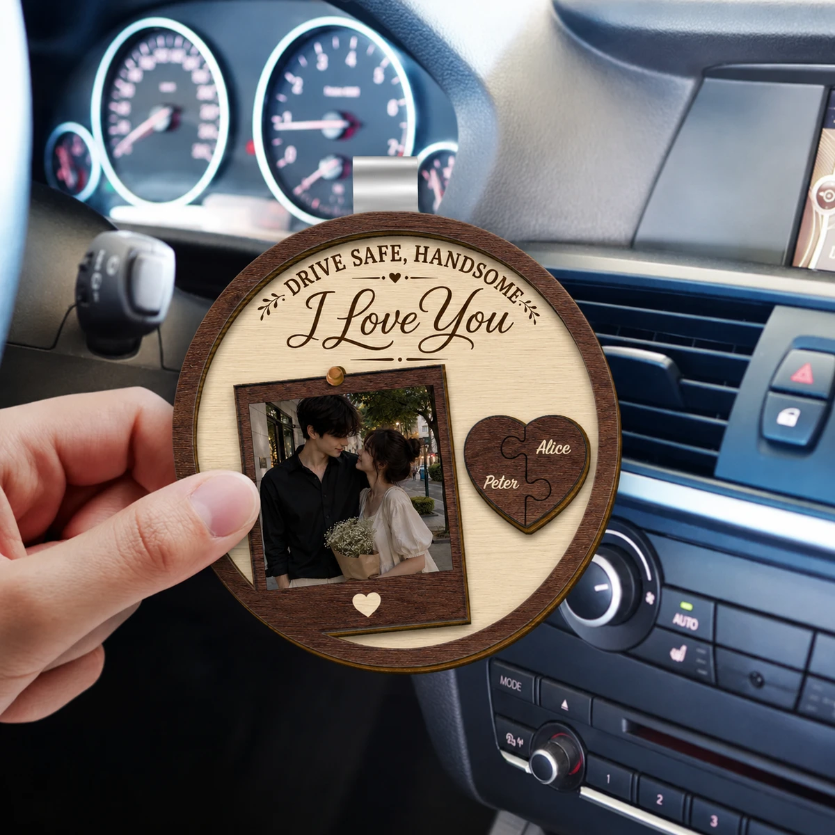 Custom Photo Drive Safe I Love You Couples - Personalized Custom Shaped Car Visor Clip