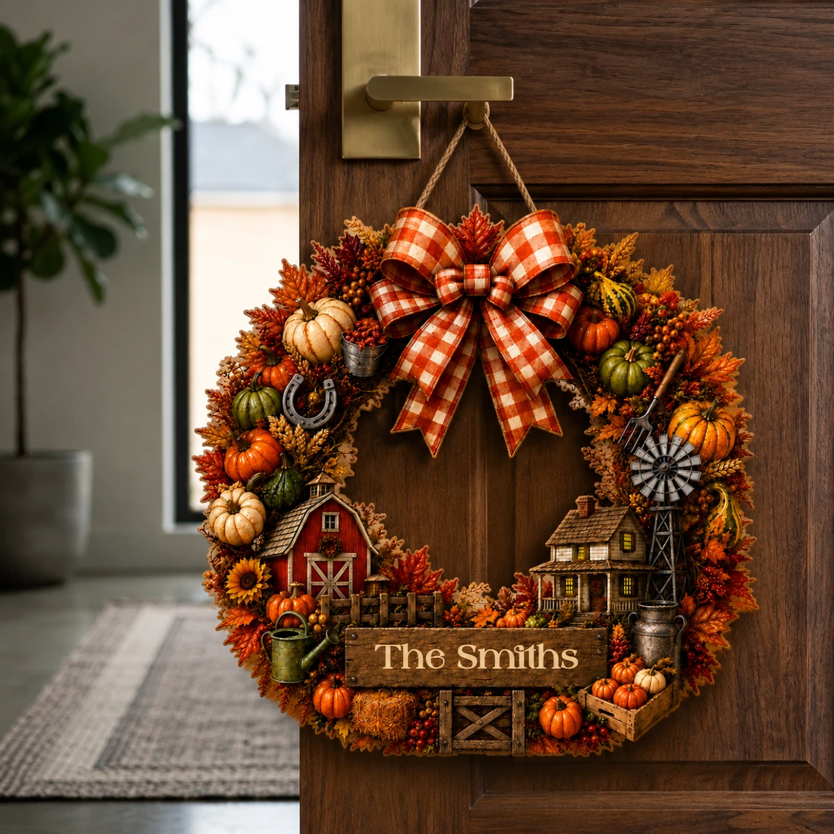 Custom Family Name Fall Wreath Sign, Personalized Autumn Door Hanger, Pumpkin Harvest Farmhouse Decor, Cozy Front Door Decoration Gift