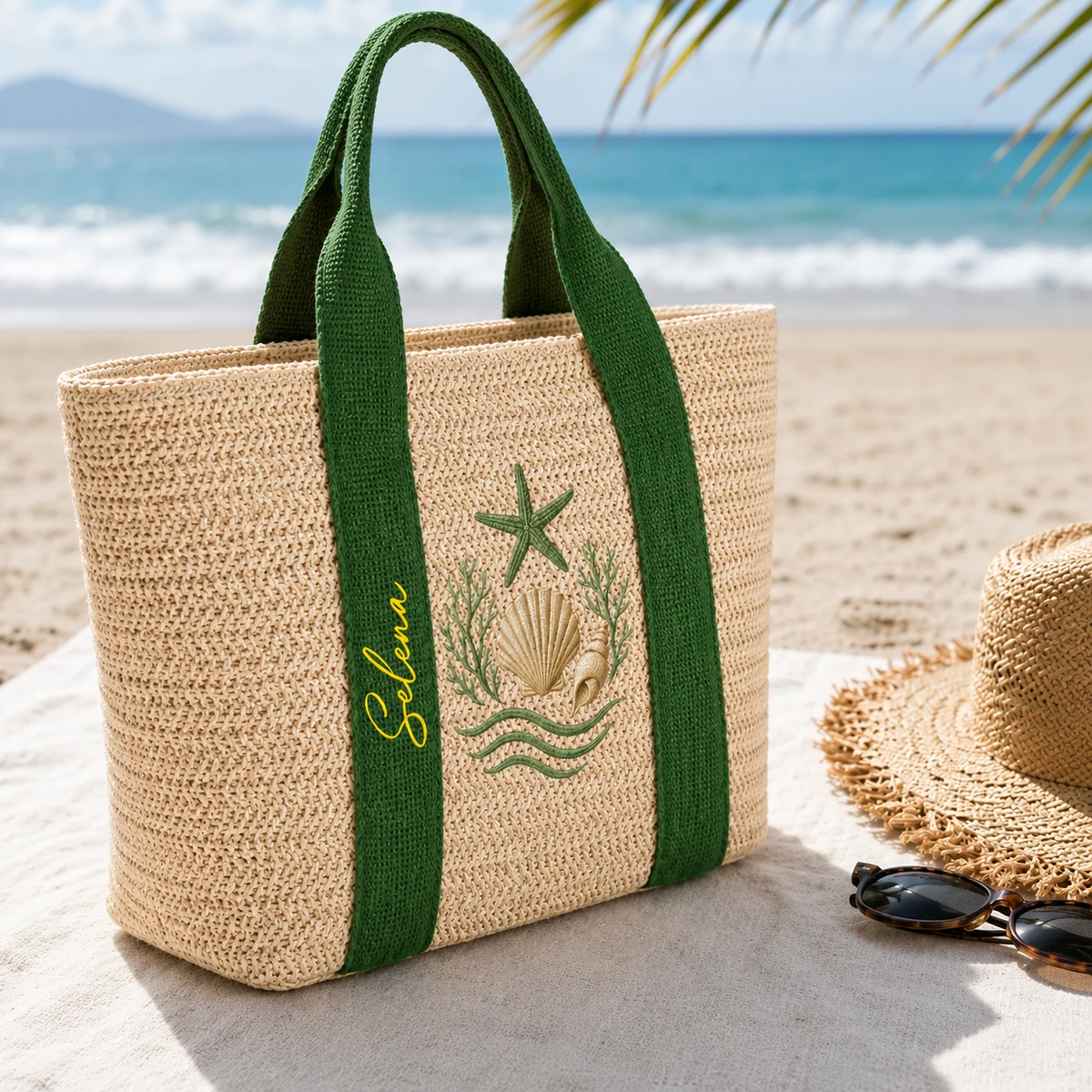 Colorful Name In Style - Personalized Straw Beach Bag