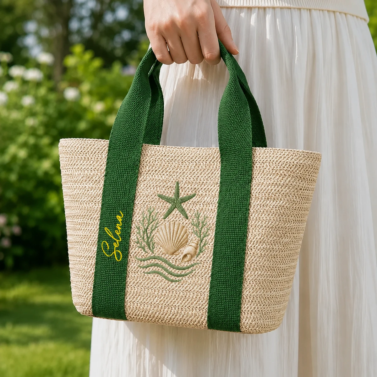 Colorful Name In Style - Personalized Straw Beach Bag