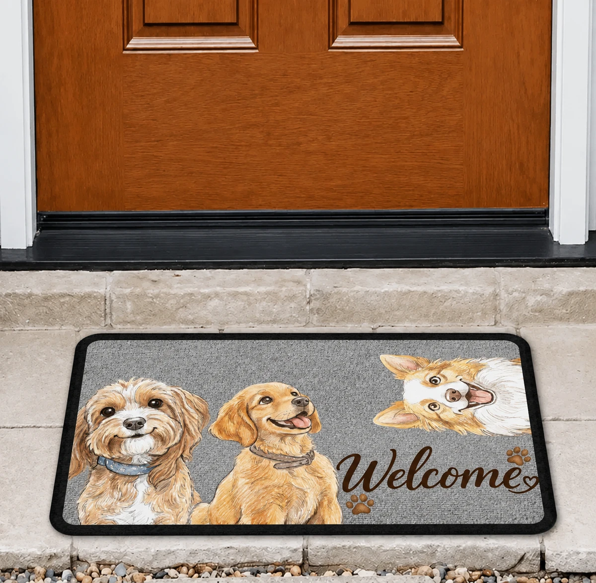 Custom Photo Colored Pencil Sketch Pet Dog Cat Portrait Welcome Home - Personalized Doormat