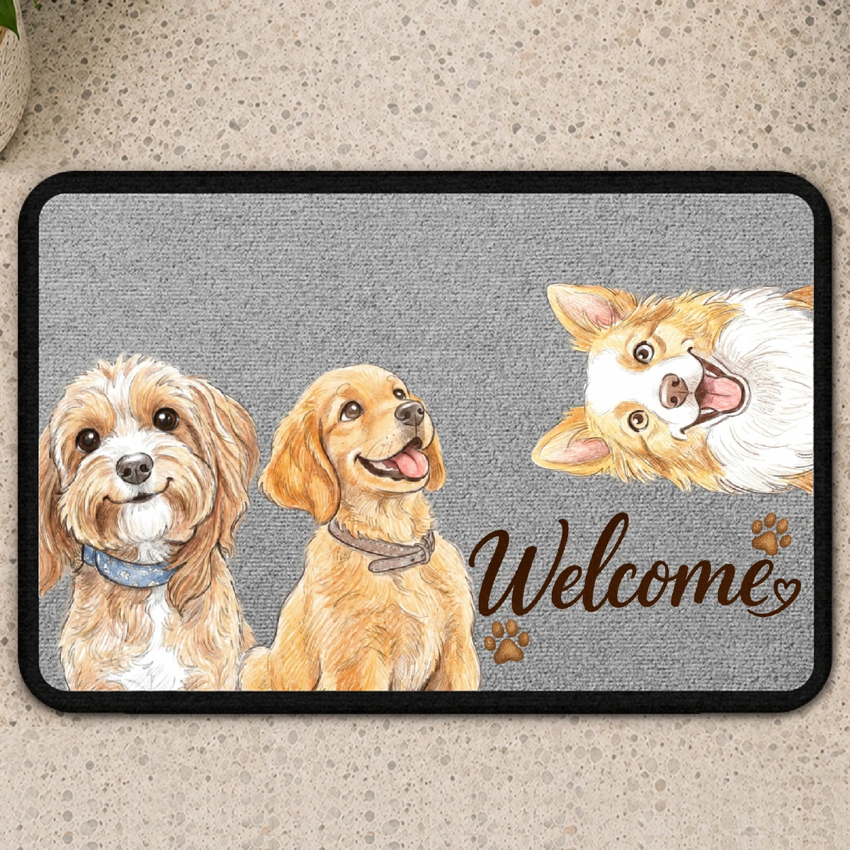 Custom Photo Colored Pencil Sketch Pet Dog Cat Portrait Welcome Home - Personalized Doormat