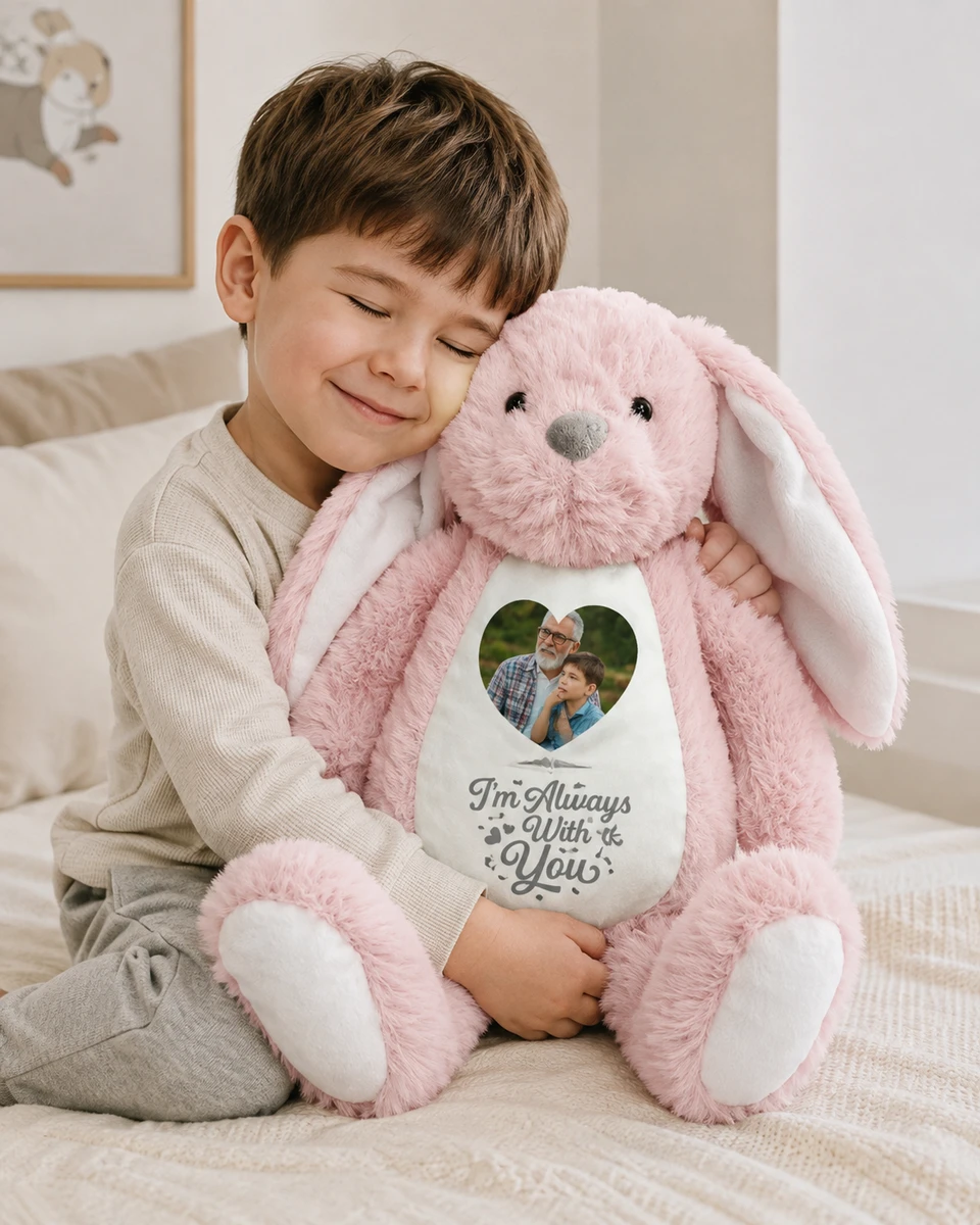 Custom Photo A Cuddle From Heaven Memorial - Personalized Soft Toy Bunny