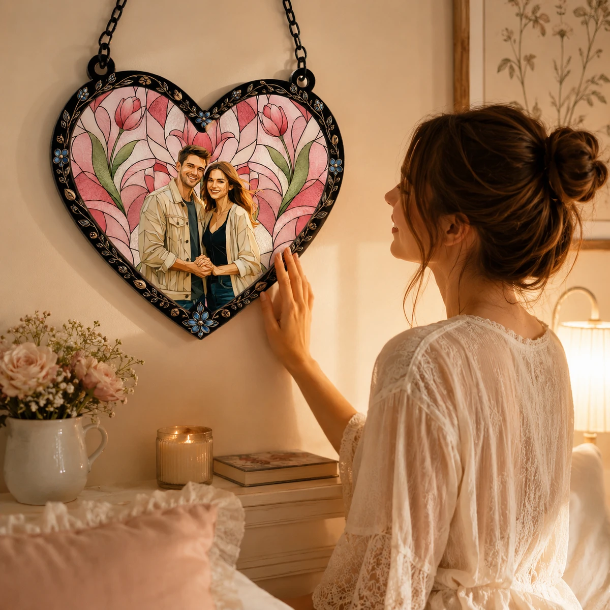 Custom Photo Portrait Couple Family - Personalized Window Hanging Suncatcher Ornament