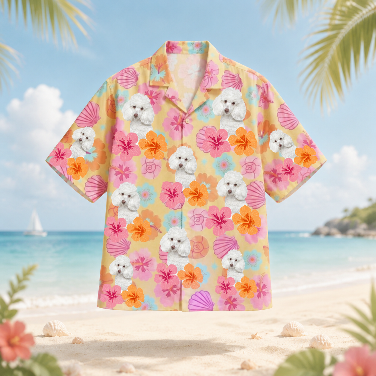 Personalized Custom Photo Hawaiian Shirt Floral Shell Beach Girl Summer Vacation Gift