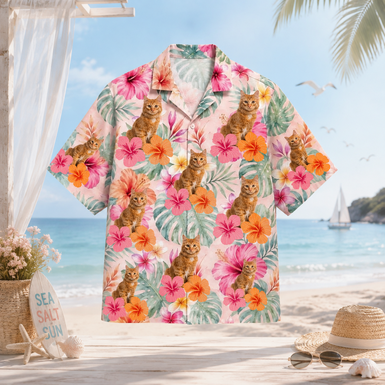 Personalized Custom Photo Hawaiian Shirt Tropical Flower Portrait Summer Vacation Gift