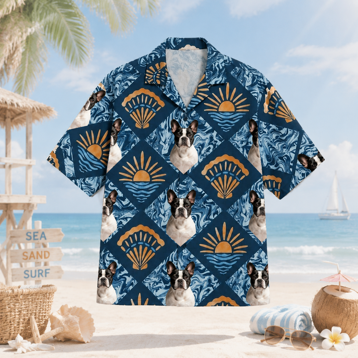 Personalized Custom Photo Hawaiian Shirt Ocean Wave Shell Tropical Vacation Gift