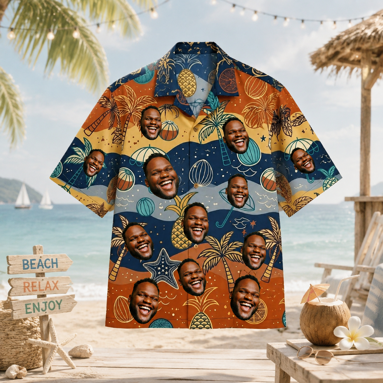 Personalized Custom Photo Hawaiian Shirt Tropical Umbrella Pineapple Human Pet Gift