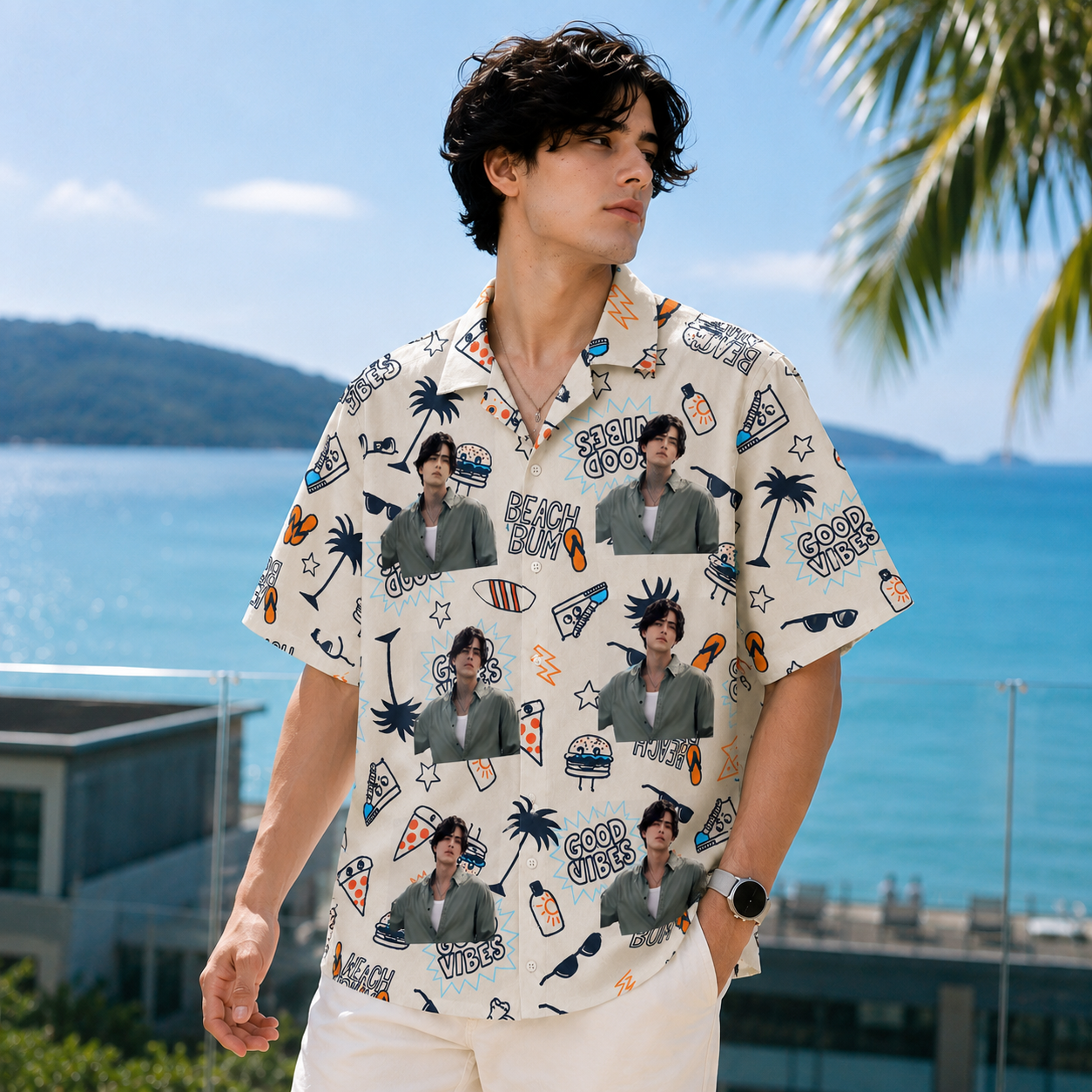 Custom Portrait Hawaiian Shirt - Beach Bum Shirt Personalized Summer Vacation