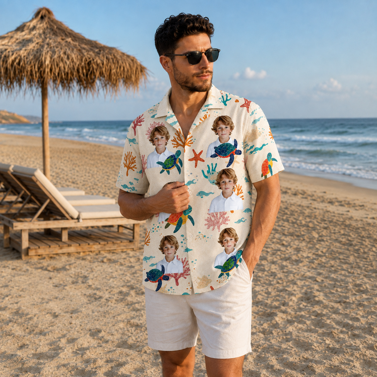 Coral Reef Sea Turtle Beach Shirt - Personalized Portrait Hawaiian Shirt, Custom Photo Summer Outfit