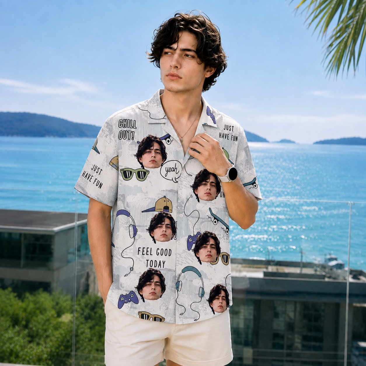 Gaming Skateboard Chill Vibes Tropical Shirt - Personalized Custom Face Hawaiian Shirt