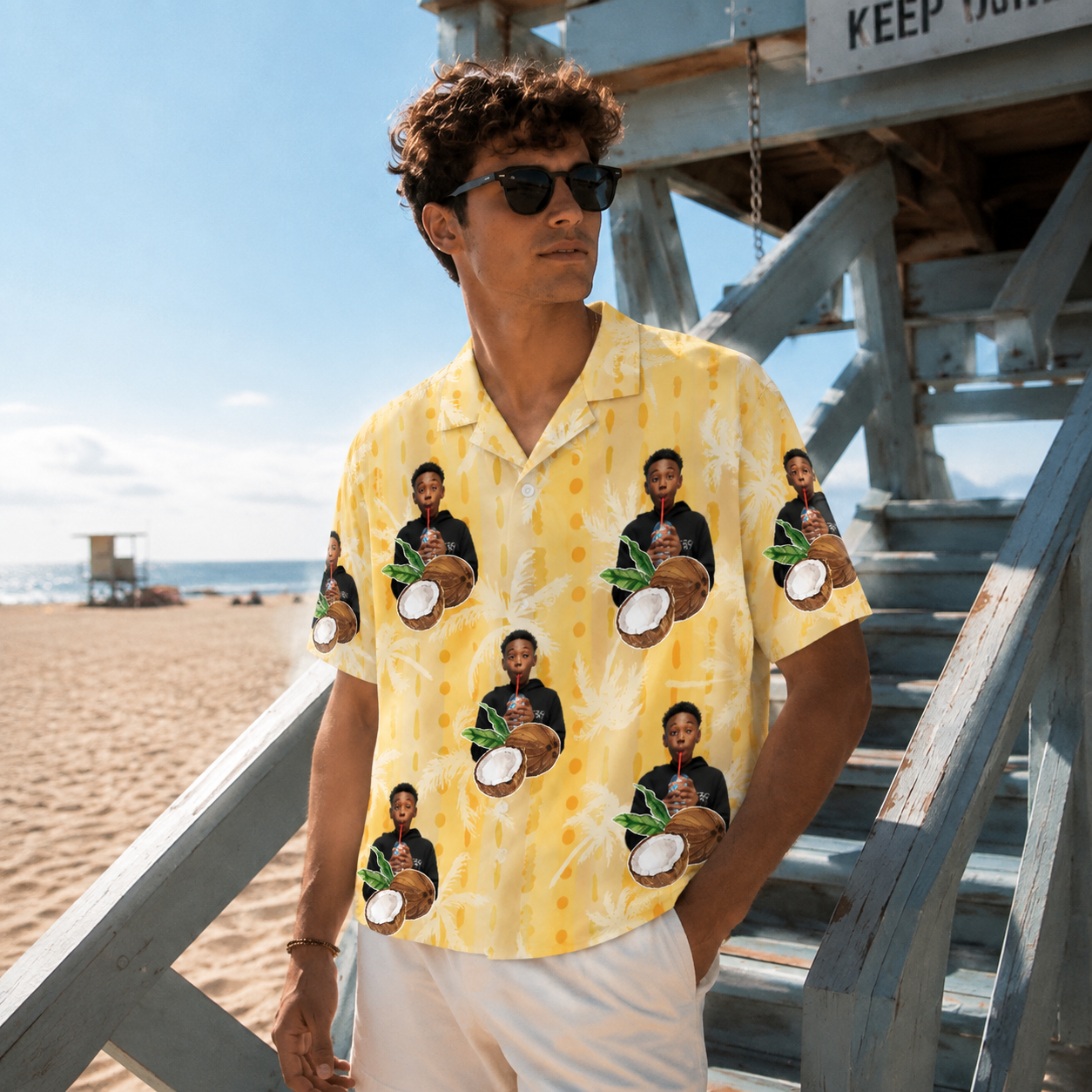 Coconut Cameo Club Hawaiian Shirt – Personalized Face Photo Aloha Shirt, Custom Golden Island Gift for Family & Friends