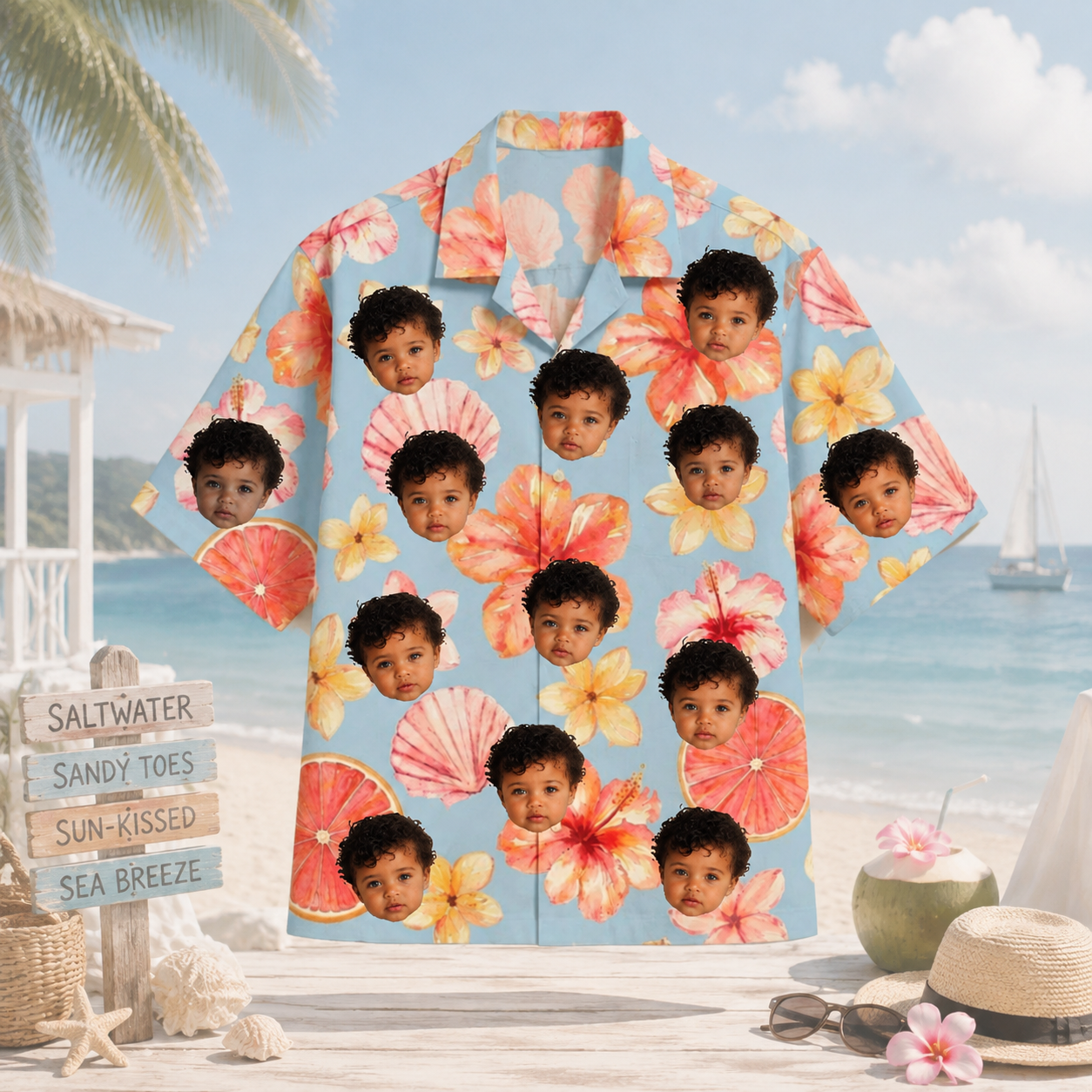 Personalized Custom Face Hawaiian Shirt Citrus Floral Tropical Summer Vacation Gift
