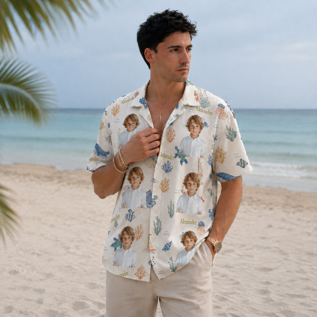 Personalized Photo Hawaiian Shirt Under the Sea Custom Name Beach Holiday Outfit