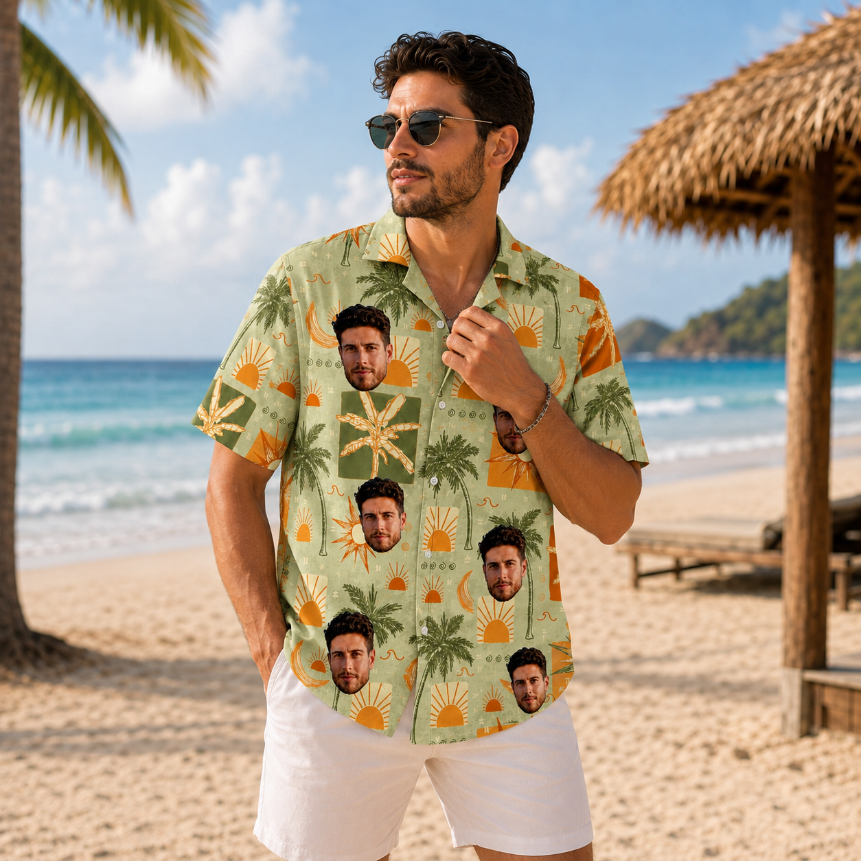 Retro Sunset Tropical Vacation Shirt - Personalized Custom Face Hawaiian Shirt