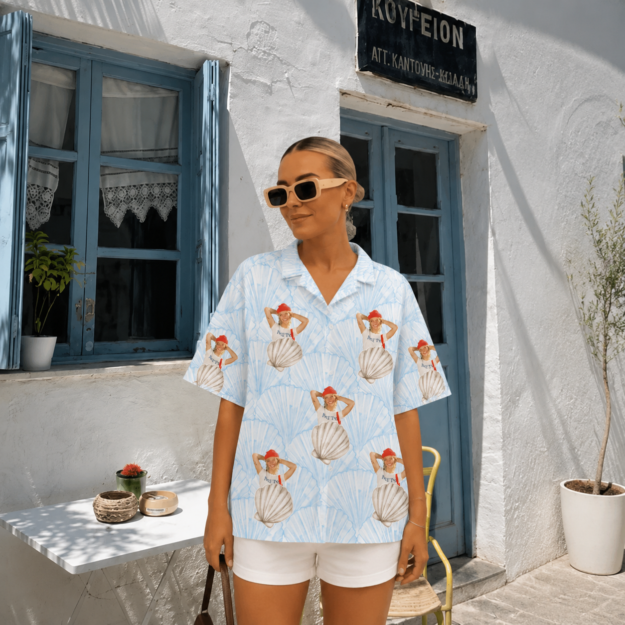 Custom Face Hawaiian Shirt, Personalized Seashell Photo Aloha Shirt, Scallop Shell Coastal Shirt, Family Friends Beach Gift, Custom Vacation Button Up
