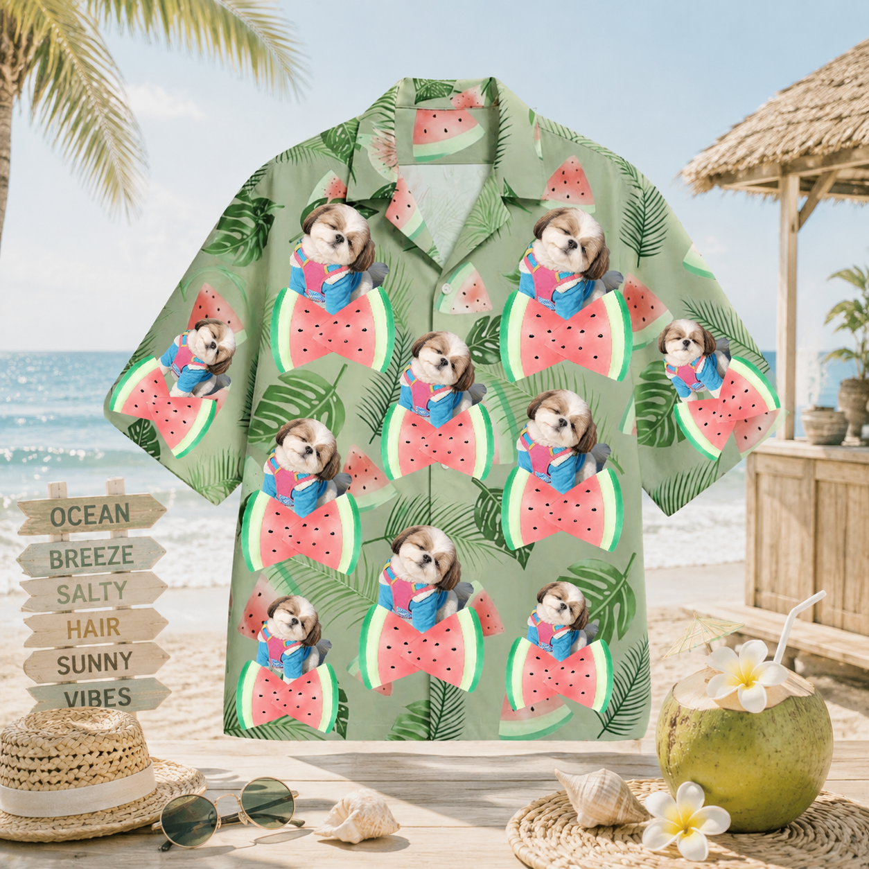 Personalized Custom Photo Hawaiian Shirt Watermelon Tropical Summer Beach Gift