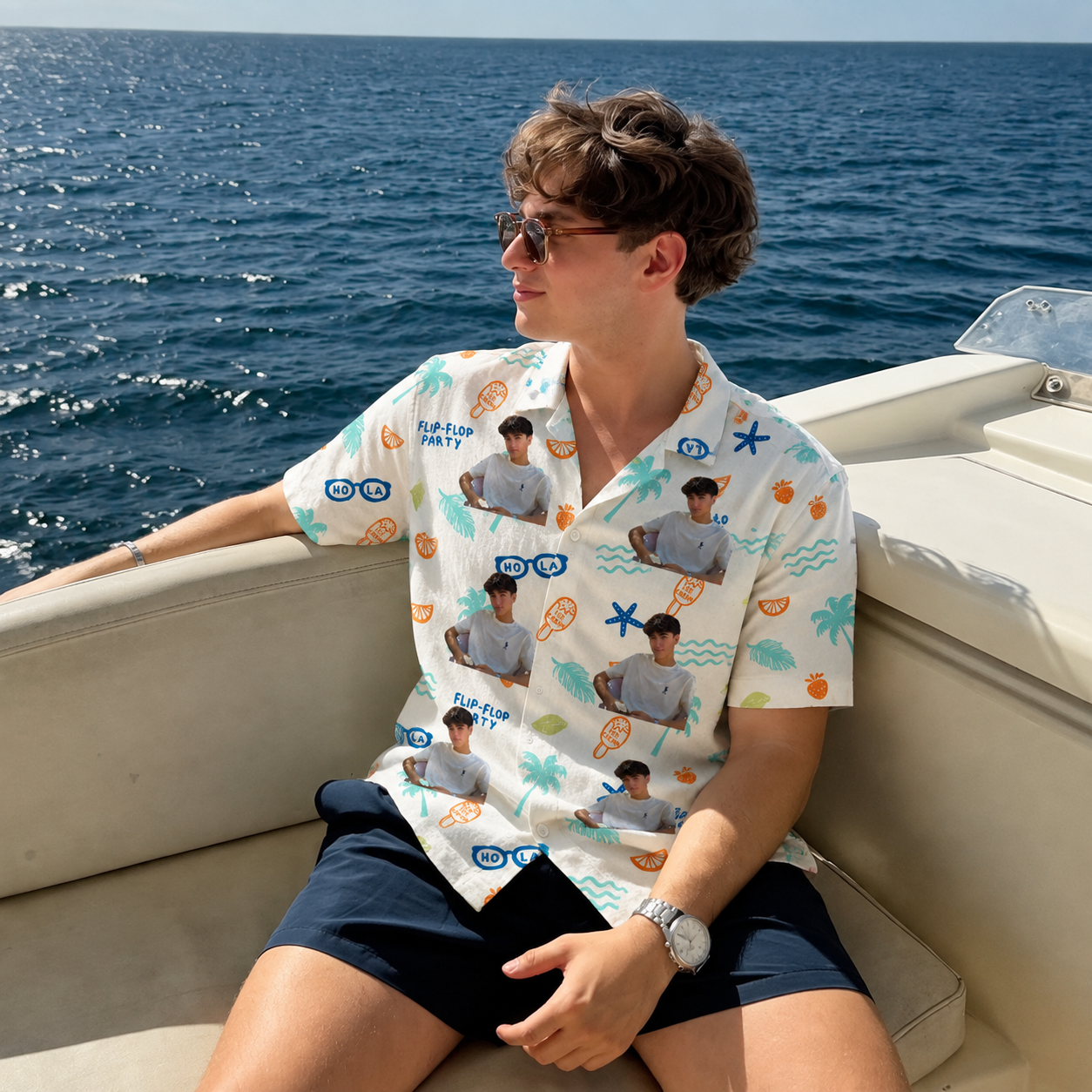 Personalized Custom Portrait Hawaiian Shirt Flip Flop Party Tropical Vacation Gift
