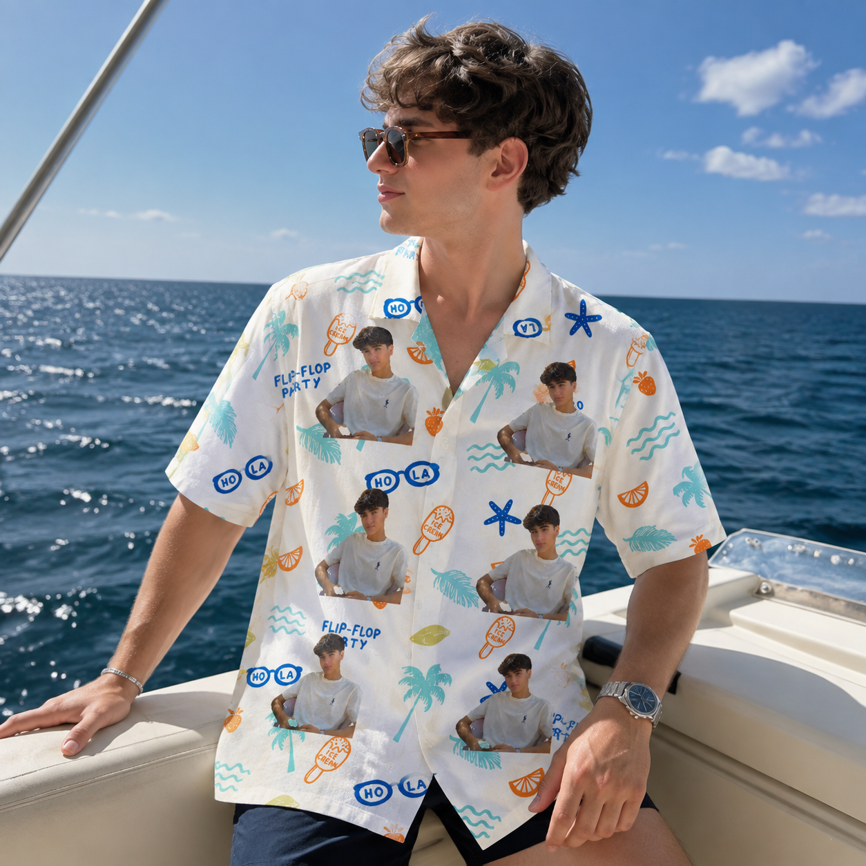 Personalized Custom Portrait Hawaiian Shirt Flip Flop Party Tropical Vacation Gift