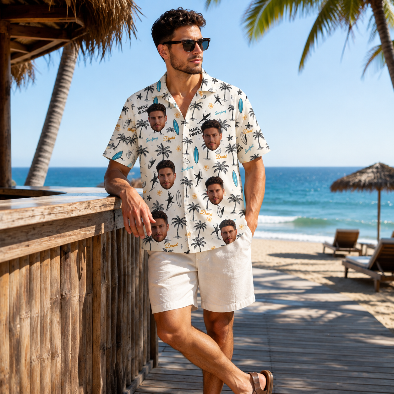 Make Waves Surfing Shirt Custom Hawaiian Shirt - Personalized Photo and Name Tropical Hawaiian Shirt