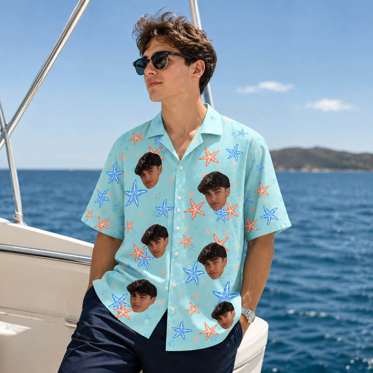 Starfish Pattern Personalized Hawaiian Shirt -Custom Face Hawaiian Shirt