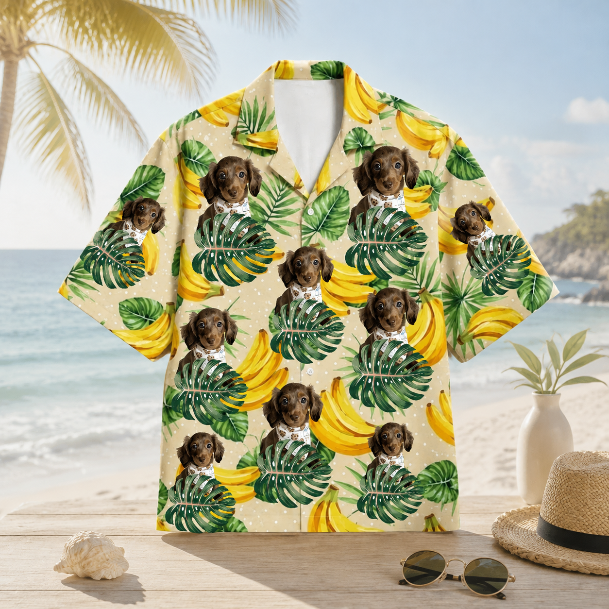 Personalized Custom Photo Hawaiian Shirt Banana Monstera Tropical Summer Vacation Gift