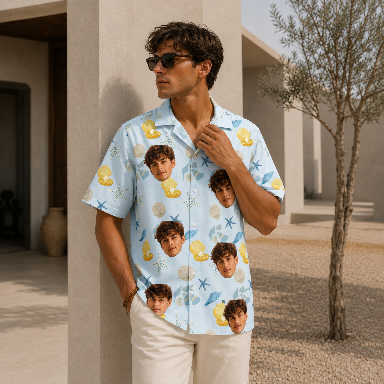 Seashell Starfish Vacation Shirt - Custom Face Photo Tropical Hawaiian Shirt