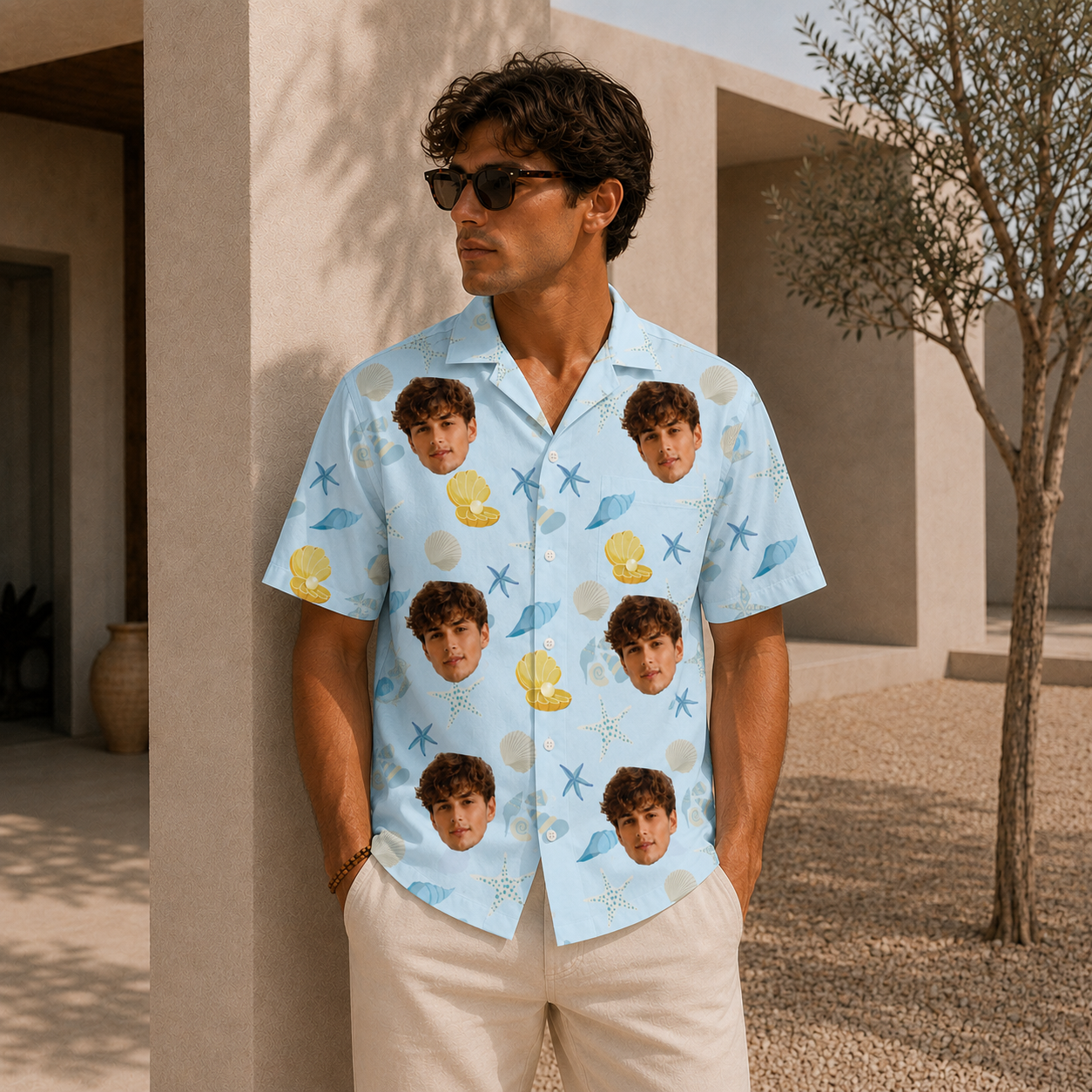 Seashell Starfish Vacation Shirt - Custom Face Photo Tropical Hawaiian Shirt