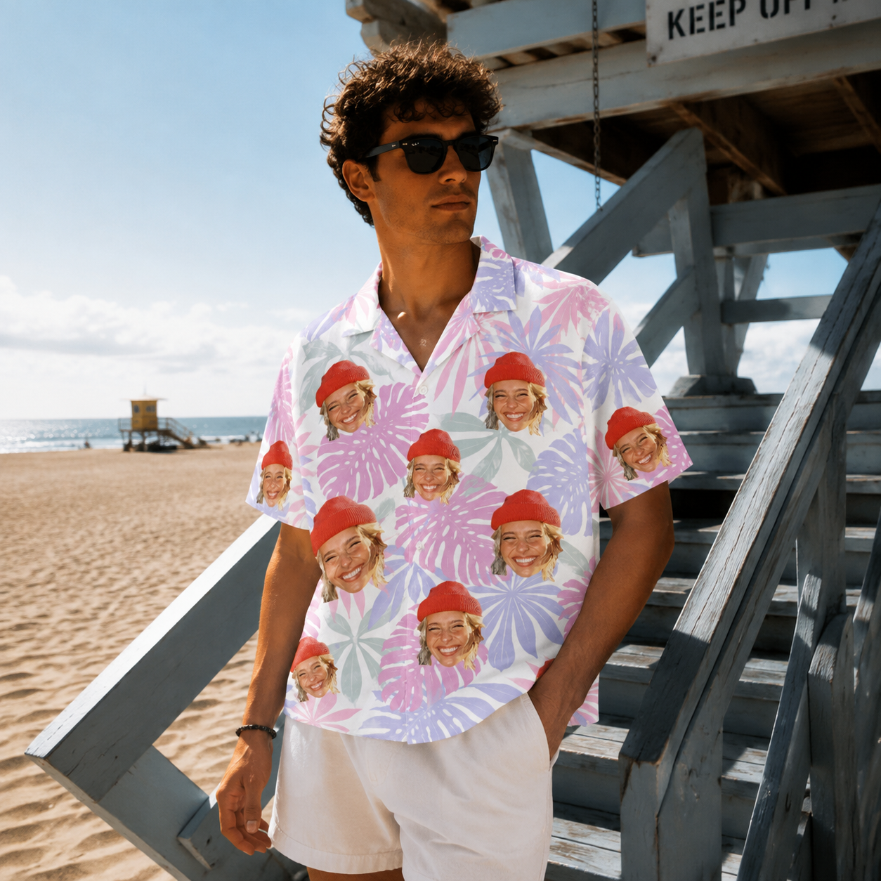 Custom Face Hawaiian Shirt, Personalized Pastel Floral Aloha Shirt, Tropical Portrait Button Up, Family Friends Vacation Gift, Unique Custom Summer Shirt