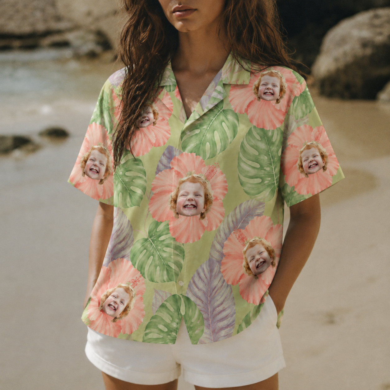 Custom Face Hawaiian Shirt, Personalized Leaf Graphic Aloha Shirt, Tropical Portrait Button Up, Family Friends Vacation Gift, Unique Custom Summer Shirt