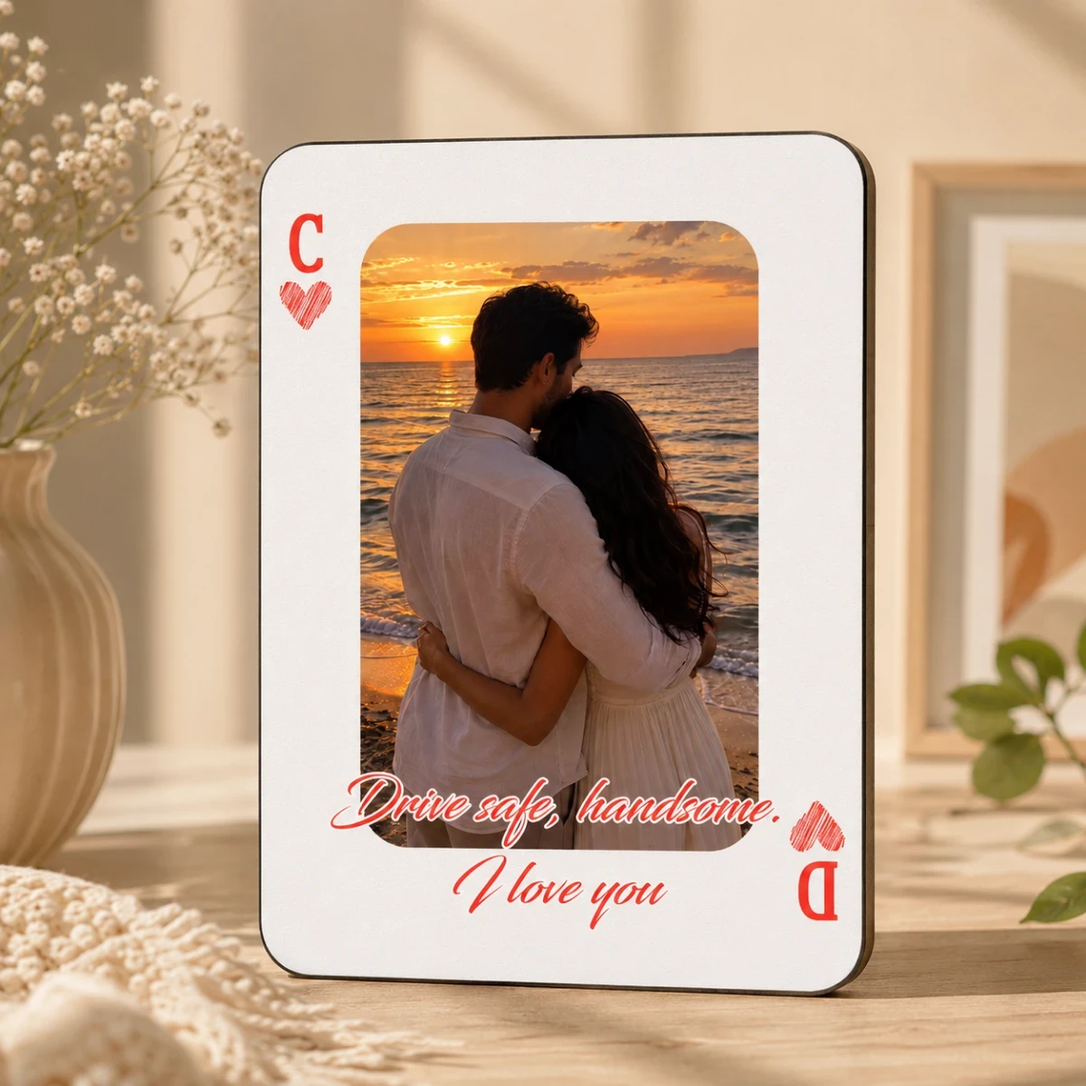 King & Queen Custom Couples Photo Drive Safe I Love You We're A Perfect Pair - Personalized Wooden Photo Car Visor Clip