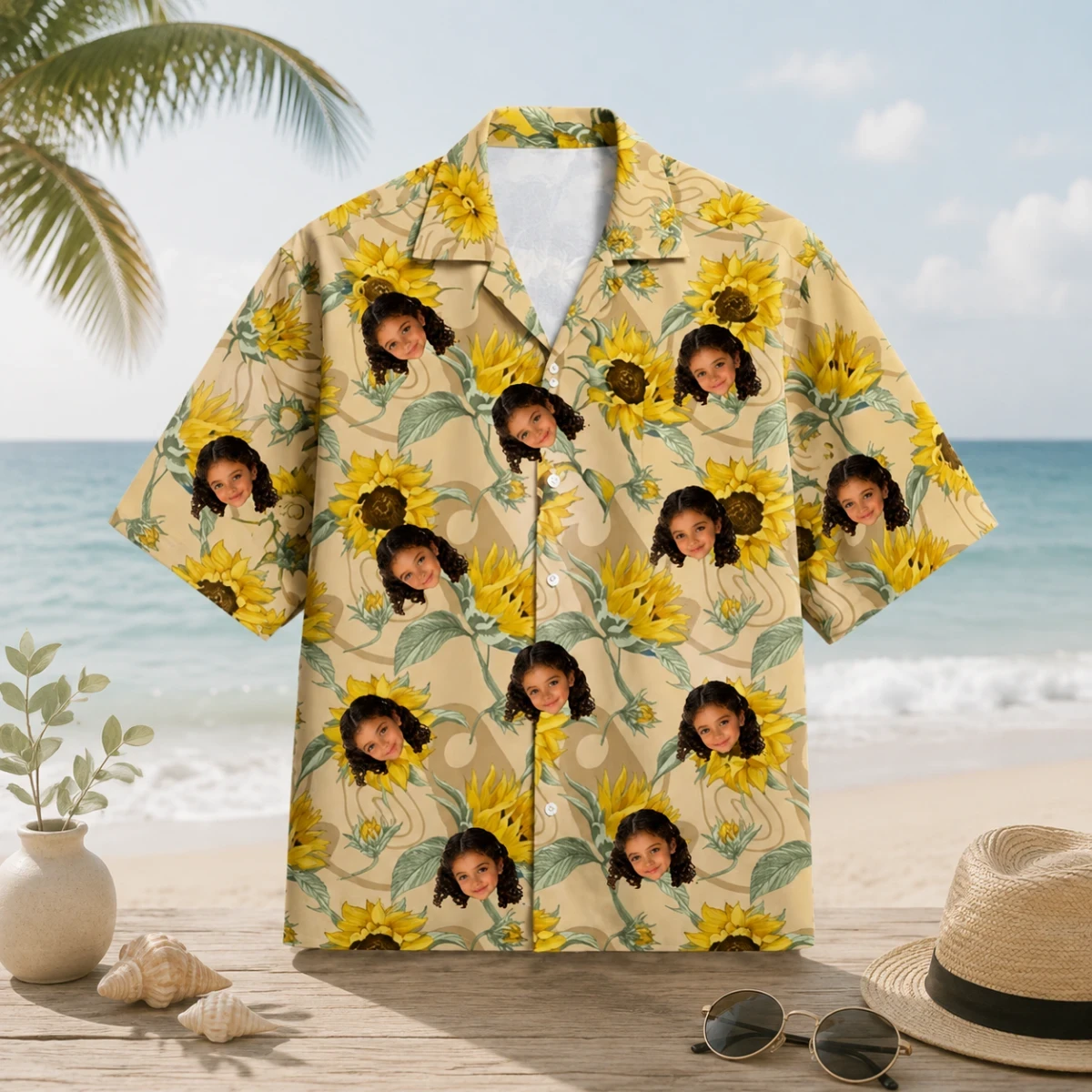 Personalized Custom Face Hawaiian Shirt Sunflower Floral Summer Vacation Gift
