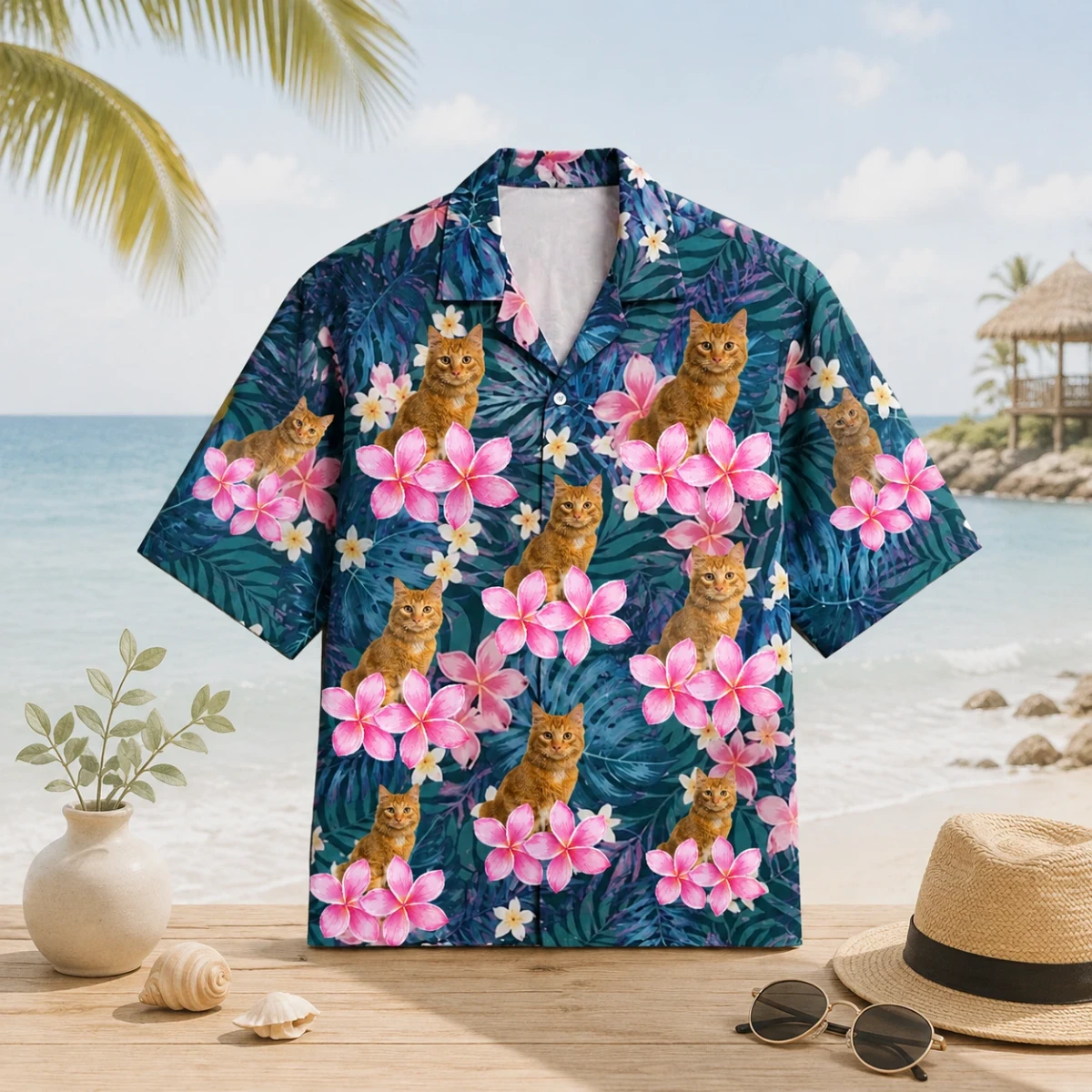 Personalized Custom Photo Hawaiian Shirt Plumeria Floral Tropical Summer Gift