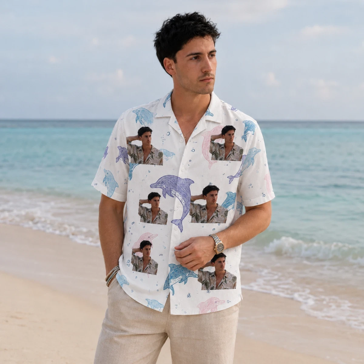 Dolphin Ocean Hawaiian Shirt - Custom Portrait Beach Hawaiian Shirt