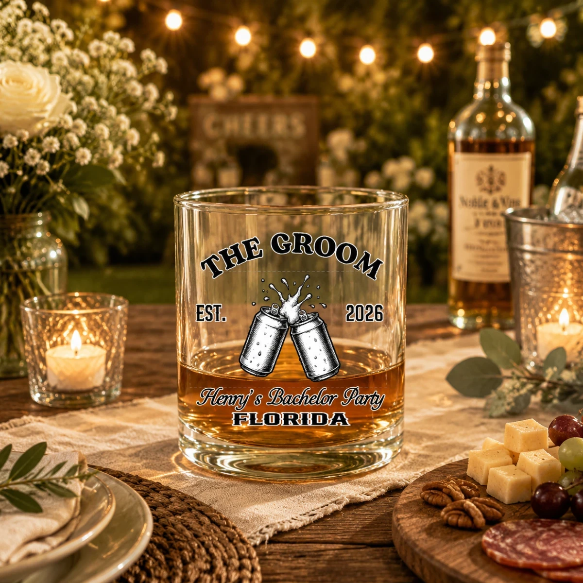 The Groom & The Guys Whiskey Glass, Bachelor Party Whiskey Glasses, Groom Squad Drink Sleeve, Custom Bachelor Party Favor