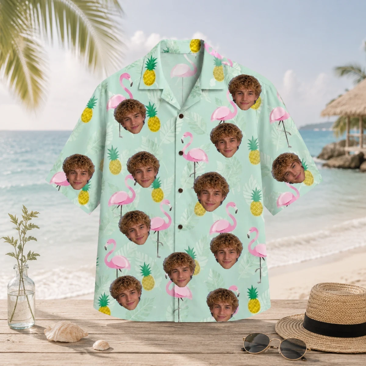 Personalized Custom Face Hawaiian Shirt Pineapple Flamingo Tropical Summer Gift
