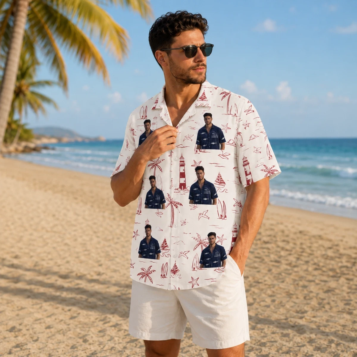 Nautical Coastal Hawaiian Shirt - Personalized Portrait Hawaiian Shirt