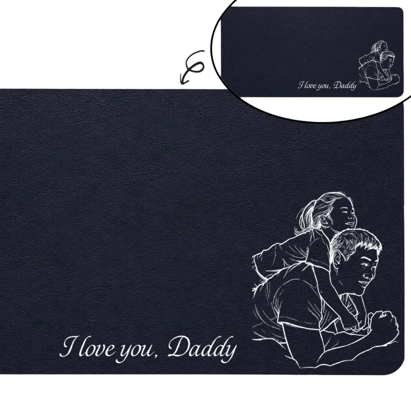 Custom Photo Pencil Sketch Family Portrait Best Grandpa Dad Ever - Personalized Leather Desk Mat