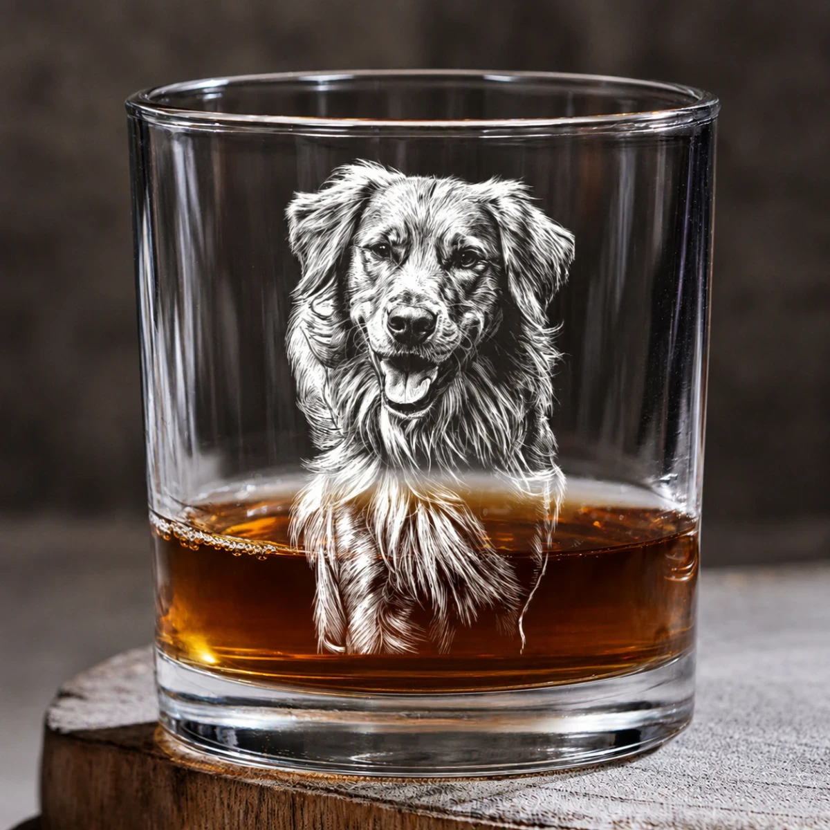 Custom Photo Pencil Drawing Dog Cat Portrait - Personalized Engraved Whiskey Glass