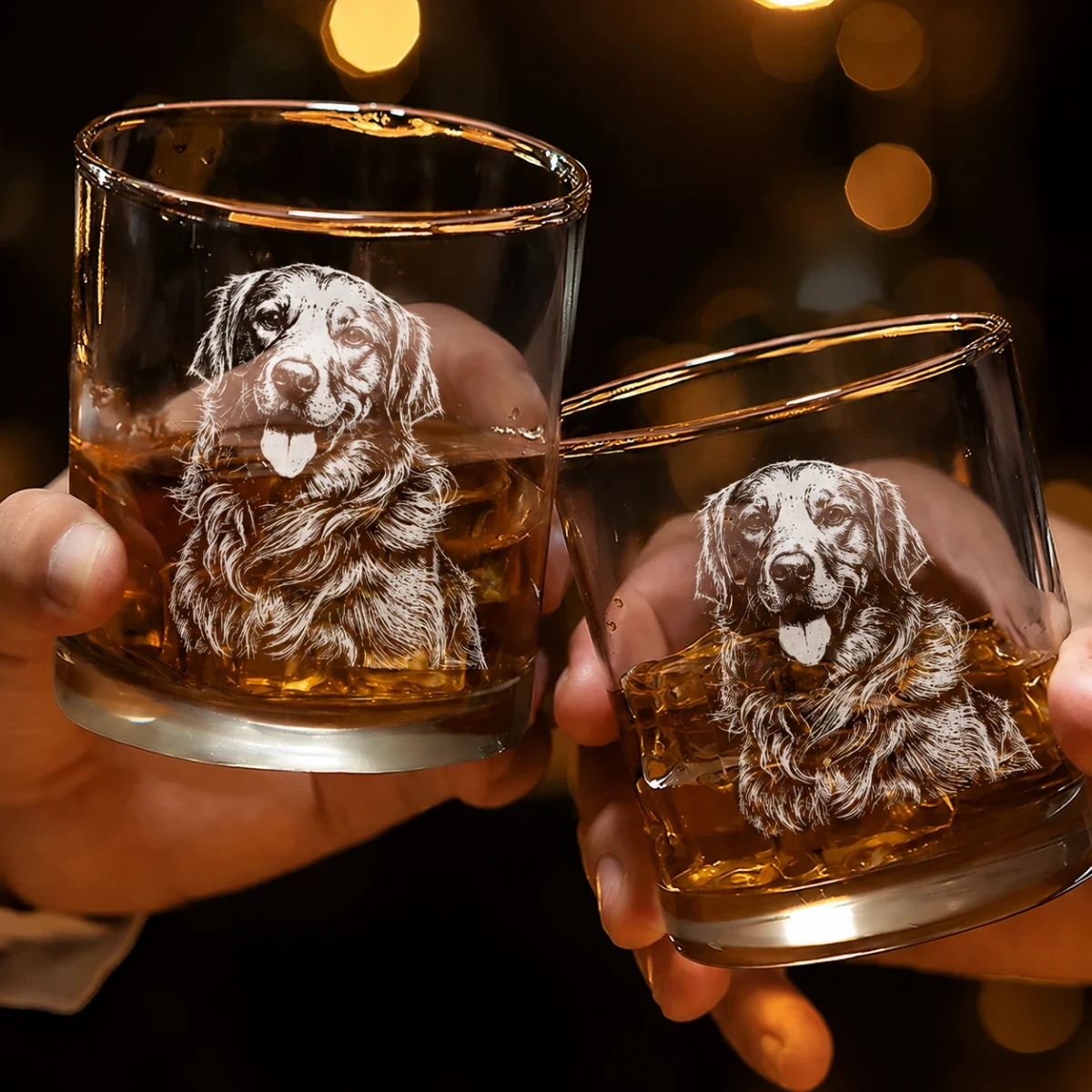 Custom Photo Pencil Drawing Dog Cat Portrait - Personalized Engraved Whiskey Glass