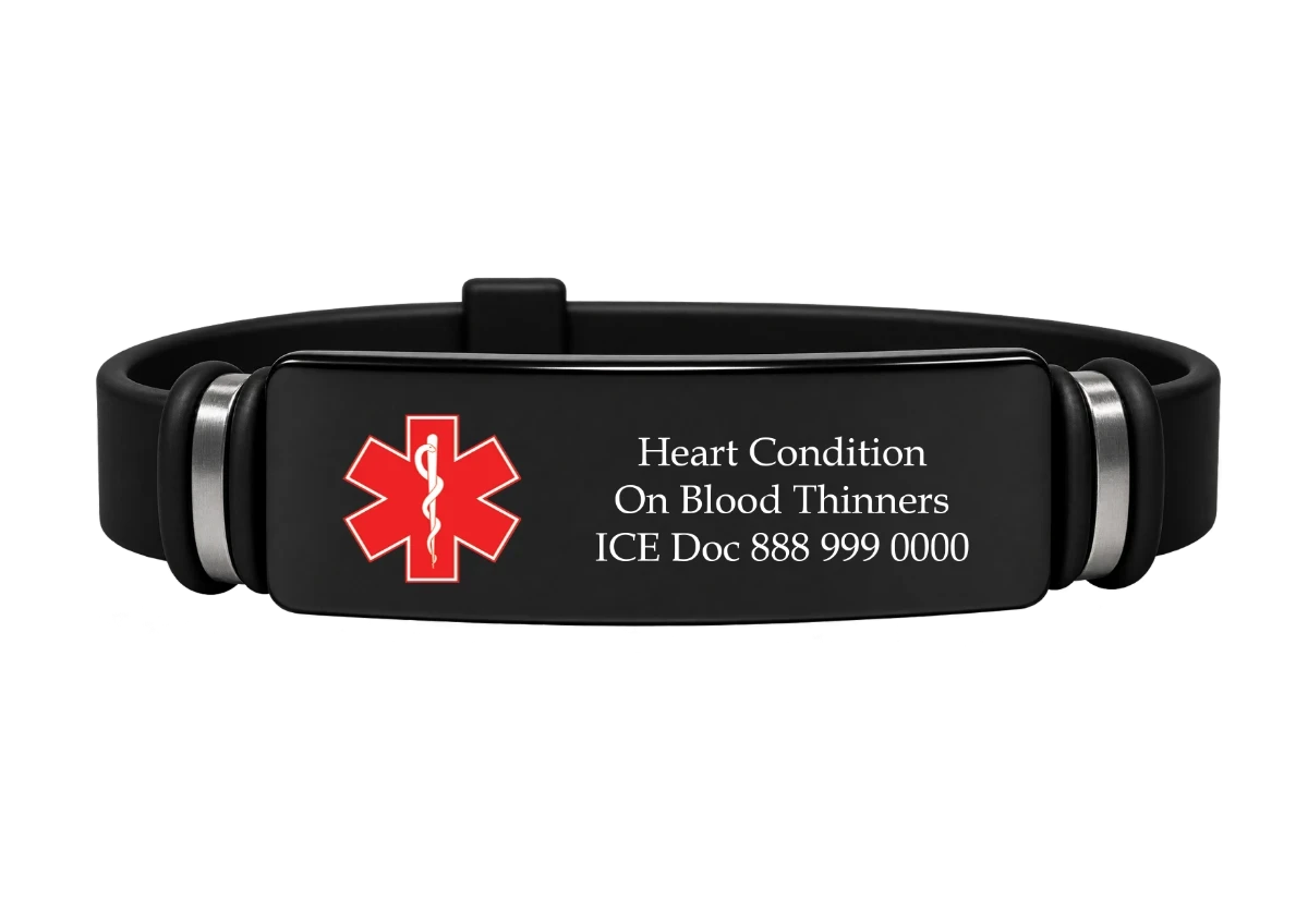 Emergency Medical Alert Band - Personalized Wristband Bracelet