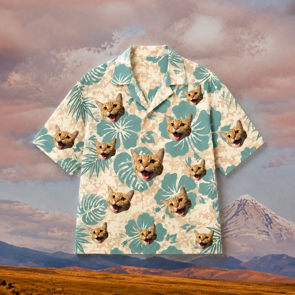 Custom Cat Hawaiian Shirt, Personalized Pet Face Aloha Shirt, Tropical Jungle Cat Portrait Shirt, Funny Animal Lover Gift, Custom Pet Vacation Shirt
