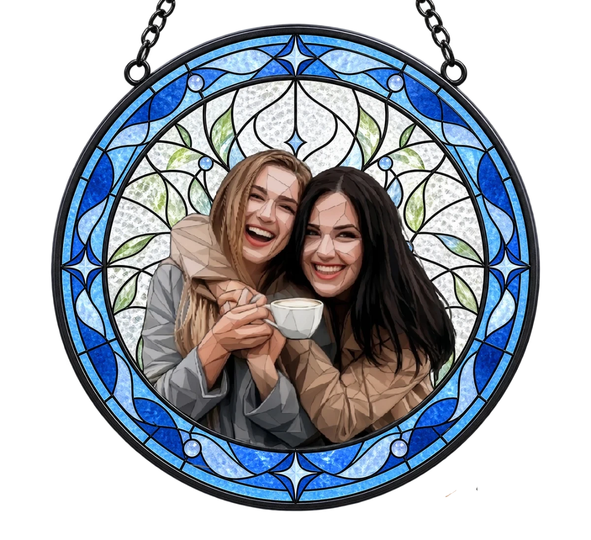 Custom Photo Portrait Couple Family - Personalized Stained Glass Window Hanging Suncatcher