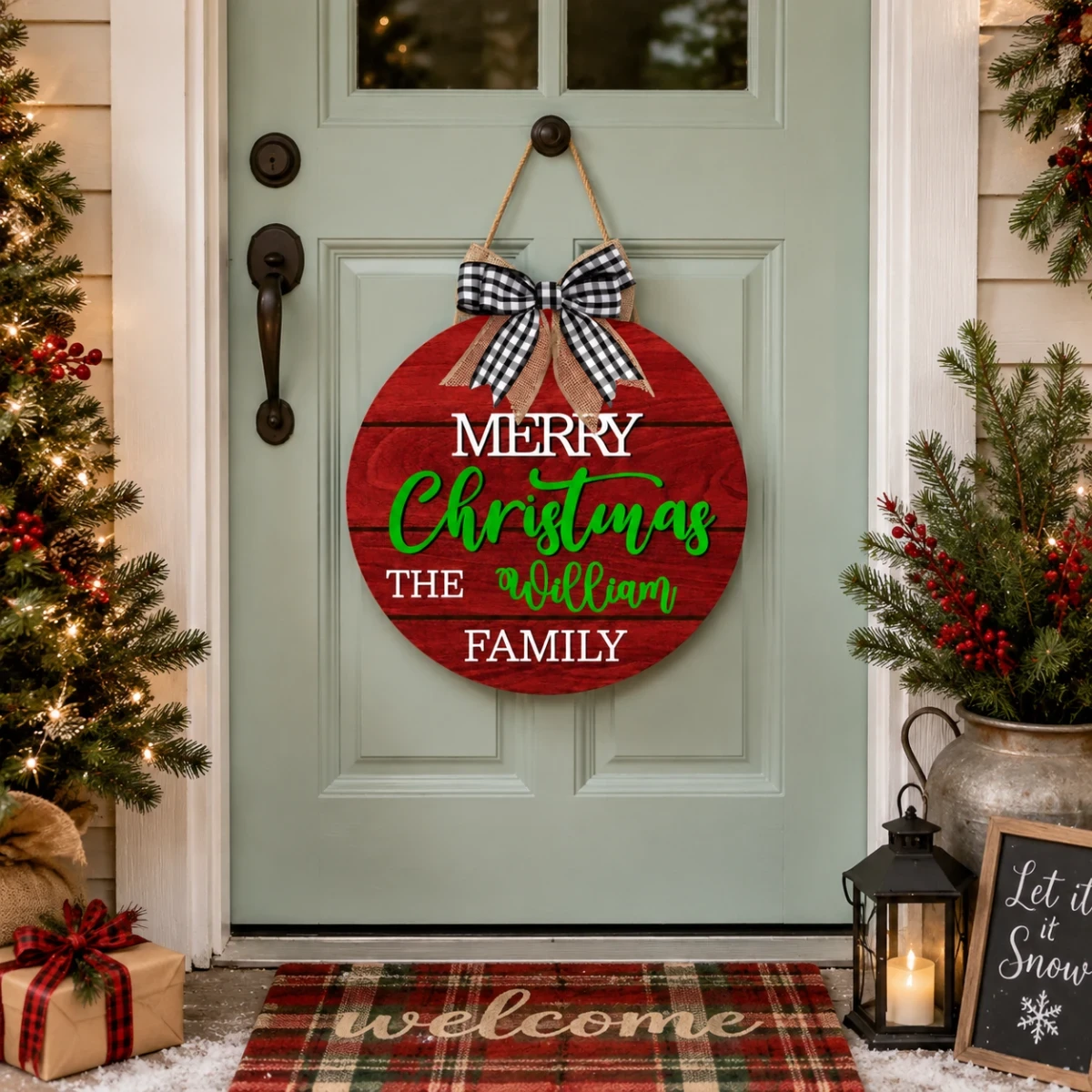 Custom Family Christmas Door Sign, Personalized Last Name Door Hanger, Rustic Holiday Front Door Decor, Christmas Gift for Family, Personalized Home Sign