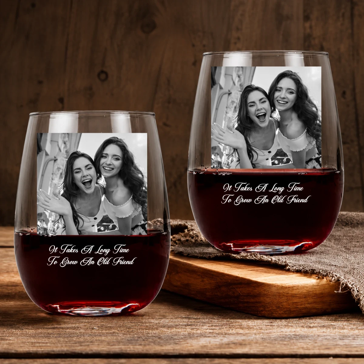 Custom Bestie Photo For Best Friend, Friendship Thank You Gifts - Personalized Photo Stemless Wine Glass