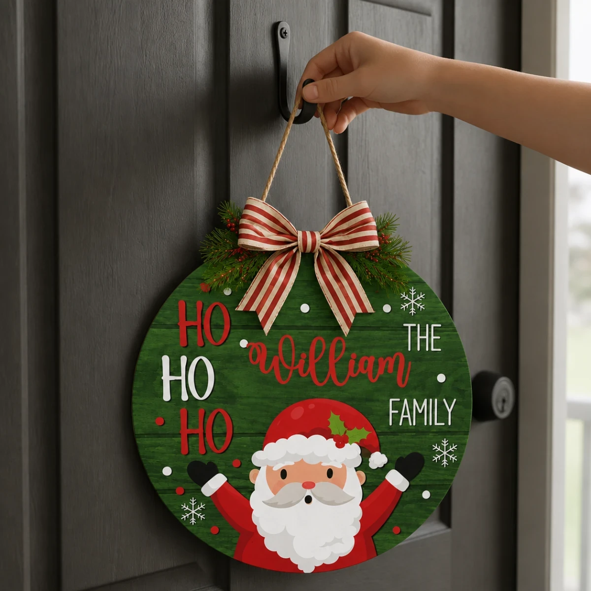 Santa’s Family Roll Call Door Sign – Personalized Last Name Christmas Door Hanger, Whimsical Holiday Front Porch Decor