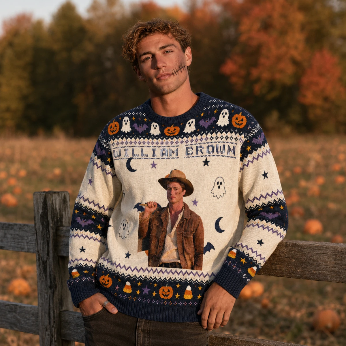 Personalized Pumpkin Ghost Sweatshirt - Custom Name and Face Halloween Sweatshirt