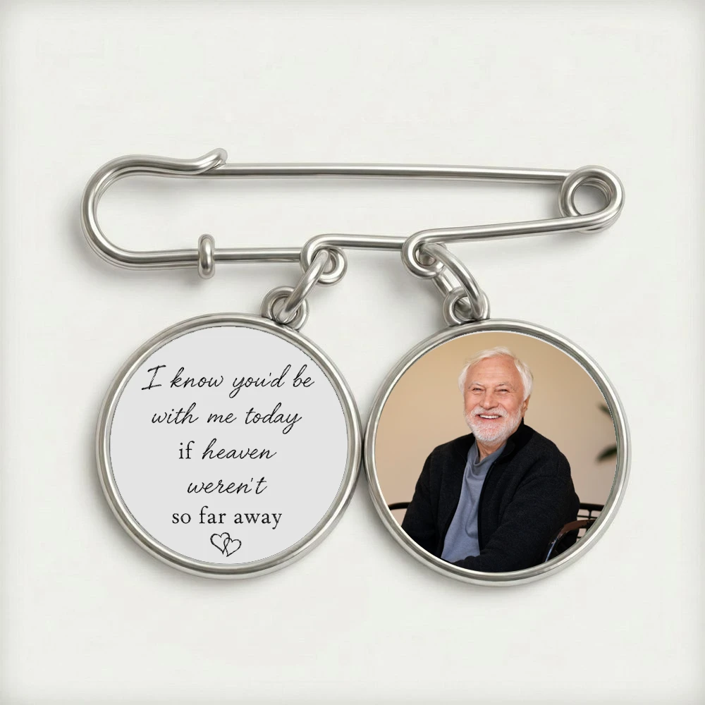 Memorial Custom Photo Gift For Bride Groom On Wedding Day - Personalized Lapel Pin With Charms
